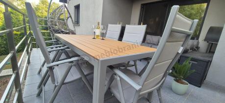 Szare meble ogrodowe - komplet stół i 8 regulowanych krzeseł - Kanbery Wood Silver 8+1