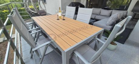 Szare meble ogrodowe - komplet stół i 8 regulowanych krzeseł - Kanbery Wood Silver 8+1