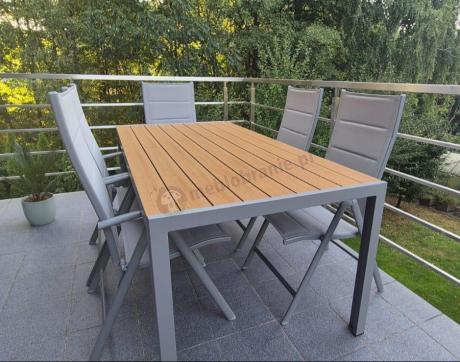 Szare meble ogrodowe - komplet stół i 8 regulowanych krzeseł - Kanbery Wood Silver 8+1