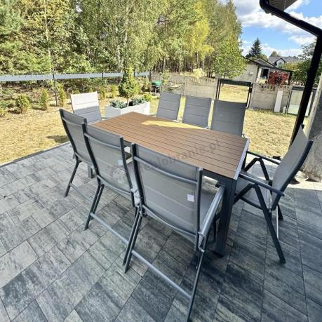 Szare meble ogrodowe - komplet stół i 8 regulowanych krzeseł - Kanbery Wood Silver 8+1