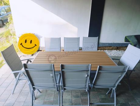 Szare meble ogrodowe - komplet stół i 8 regulowanych krzeseł - Kanbery Wood Silver 8+1