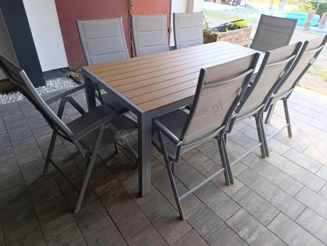 Szare meble ogrodowe - komplet stół i 8 regulowanych krzeseł - Kanbery Wood Silver 8+1