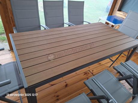 Szare meble ogrodowe - komplet stół i 8 regulowanych krzeseł - Kanbery Wood Silver 8+1