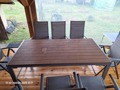 Szare meble ogrodowe - komplet stół i 8 regulowanych krzeseł - Kanbery Wood Silver 8+1