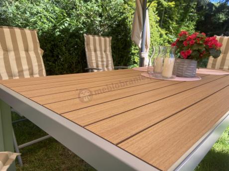 Szare meble ogrodowe - komplet stół i 8 regulowanych krzeseł - Kanbery Wood Silver 8+1