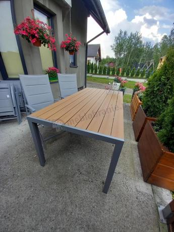 Szare meble ogrodowe - komplet stół i 8 regulowanych krzeseł - Kanbery Wood Silver 8+1