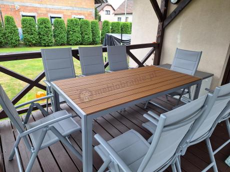 Szare meble ogrodowe - komplet stół i 8 regulowanych krzeseł - Kanbery Wood Silver 8+1