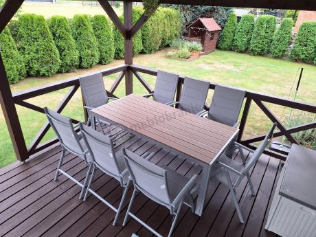 Szare meble ogrodowe - komplet stół i 8 regulowanych krzeseł - Kanbery Wood Silver 8+1