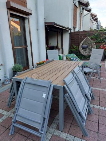 Szare meble ogrodowe - komplet stół i 8 regulowanych krzeseł - Kanbery Wood Silver 8+1