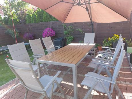 Szare meble ogrodowe - komplet stół i 8 regulowanych krzeseł - Kanbery Wood Silver 8+1