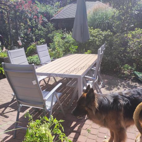 Szare meble ogrodowe - komplet stół i 8 regulowanych krzeseł - Kanbery Wood Silver 8+1