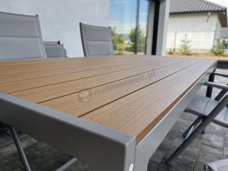 Szare meble ogrodowe - komplet stół i 8 regulowanych krzeseł - Kanbery Wood Silver 8+1