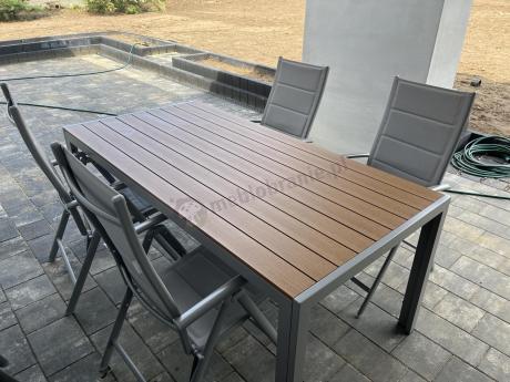 Szare meble ogrodowe - komplet stół i 8 regulowanych krzeseł - Kanbery Wood Silver 8+1