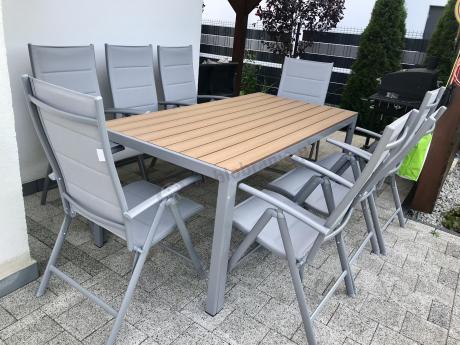 Szare meble ogrodowe - komplet stół i 8 regulowanych krzeseł - Kanbery Wood Silver 8+1