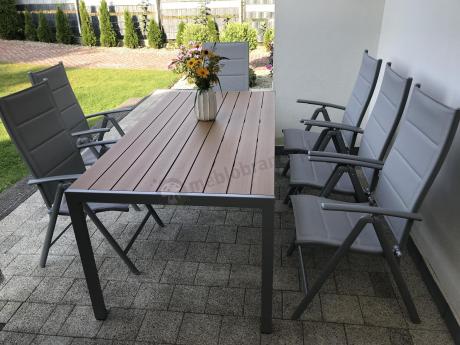 Szare meble ogrodowe - komplet stół i 8 regulowanych krzeseł - Kanbery Wood Silver 8+1