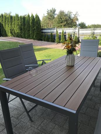 Szare meble ogrodowe - komplet stół i 8 regulowanych krzeseł - Kanbery Wood Silver 8+1