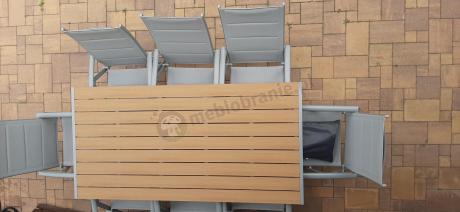 Szare meble ogrodowe - komplet stół i 8 regulowanych krzeseł - Kanbery Wood Silver 8+1
