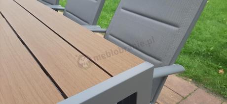 Szare meble ogrodowe - komplet stół i 8 regulowanych krzeseł - Kanbery Wood Silver 8+1