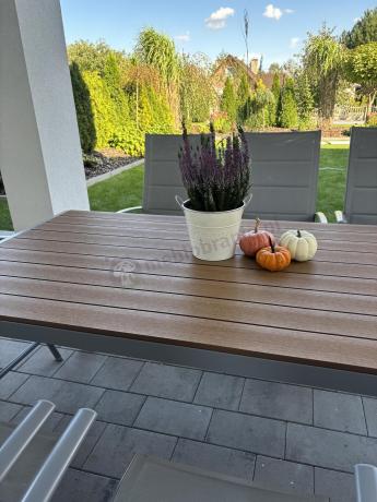 Szare meble ogrodowe - komplet stół i 8 regulowanych krzeseł - Kanbery Wood Silver 8+1