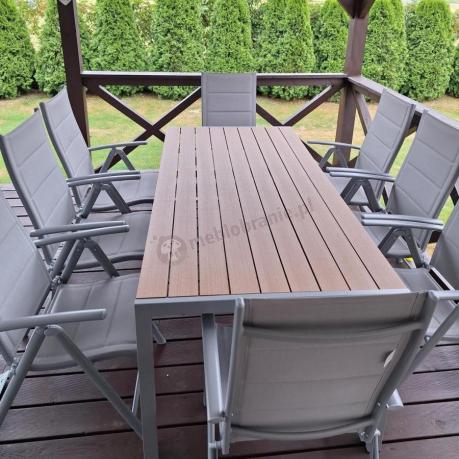 Szare meble ogrodowe - komplet stół i 8 regulowanych krzeseł - Kanbery Wood Silver 8+1