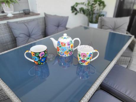 Szare meble ogrodowe technorattan ze stołem obiadowym i sofą Torino Dining