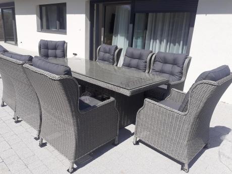 Szare meble ogrodowe technorattanowe - stół 220cm + 8 foteli Laritto