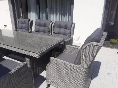 Szare meble ogrodowe technorattanowe - stół 220cm + 8 foteli Laritto