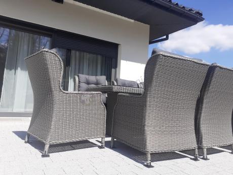 Szare meble ogrodowe technorattanowe - stół 220cm + 8 foteli Laritto