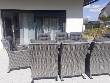 Szare meble ogrodowe technorattanowe - stół 220cm + 8 foteli Laritto