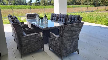 Szare meble ogrodowe technorattanowe - stół 220cm + 8 foteli Laritto