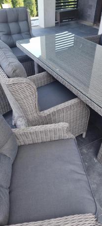 Szare meble ogrodowe technorattanowe - stół 220cm + 8 foteli Laritto