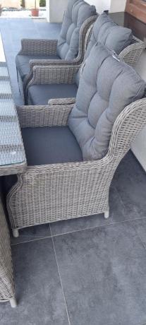 Szare meble ogrodowe technorattanowe - stół 220cm + 8 foteli Laritto