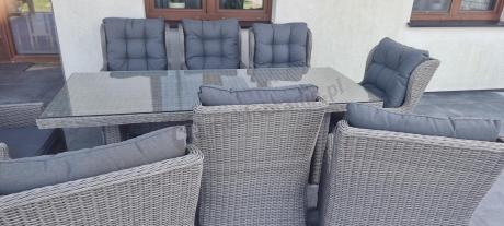 Szare meble ogrodowe technorattanowe - stół 220cm + 8 foteli Laritto