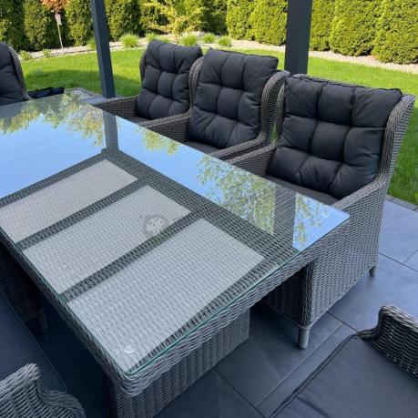 Szare meble ogrodowe technorattanowe - stół 220cm + 8 foteli Laritto