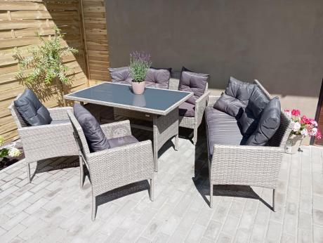 Szare meble ogrodowe z technorattanu Torino Grande - grey