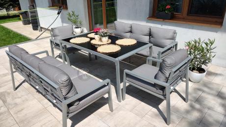 Szare meble tarasowe metalowe z sofami 175cm i wysokim stołem Sodor Grande - Silver
