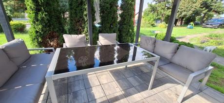 Szare meble tarasowe metalowe z sofami 175cm i wysokim stołem Sodor Grande - Silver