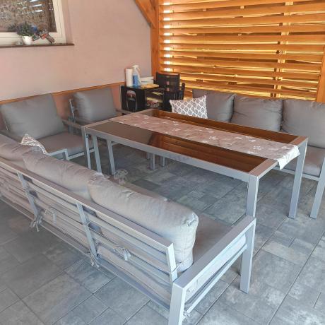 Szare meble tarasowe metalowe z sofami 175cm i wysokim stołem Sodor Grande - Silver