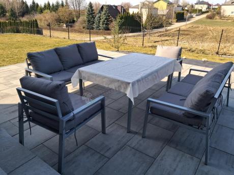 Szare meble tarasowe metalowe z sofami 175cm i wysokim stołem Sodor Grande - Silver