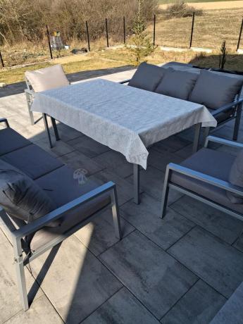 Szare meble tarasowe metalowe z sofami 175cm i wysokim stołem Sodor Grande - Silver