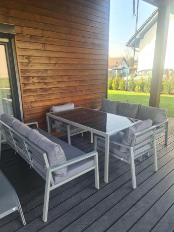 Szare meble tarasowe metalowe z sofami 175cm i wysokim stołem Sodor Grande - Silver