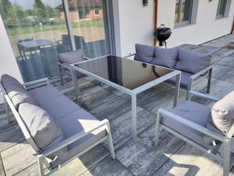 Szare meble tarasowe metalowe z sofami 175cm i wysokim stołem Sodor Grande - Silver