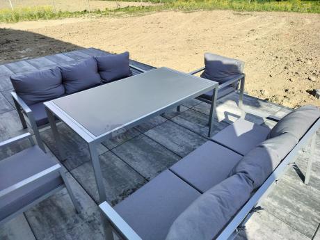 Szare meble tarasowe metalowe z sofami 175cm i wysokim stołem Sodor Grande - Silver