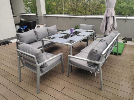 Szare meble tarasowe metalowe z sofami 175cm i wysokim stołem Sodor Grande - Silver