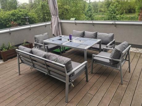 Szare meble tarasowe metalowe z sofami 175cm i wysokim stołem Sodor Grande - Silver