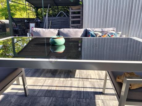 Szare meble tarasowe metalowe z sofami 175cm i wysokim stołem Sodor Grande - Silver