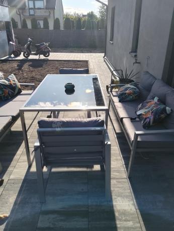 Szare meble tarasowe metalowe z sofami 175cm i wysokim stołem Sodor Grande - Silver