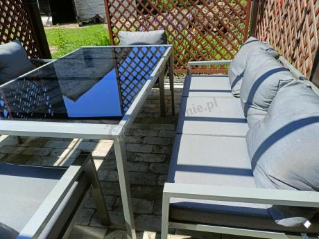 Szare meble tarasowe metalowe z sofami 175cm i wysokim stołem Sodor Grande - Silver