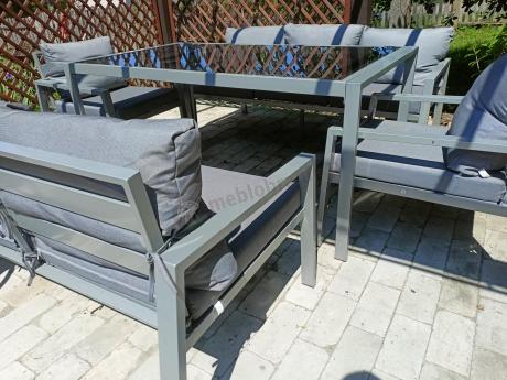 Szare meble tarasowe metalowe z sofami 175cm i wysokim stołem Sodor Grande - Silver