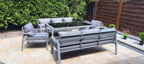 Szare meble tarasowe metalowe z sofami 175cm i wysokim stołem Sodor Grande - Silver